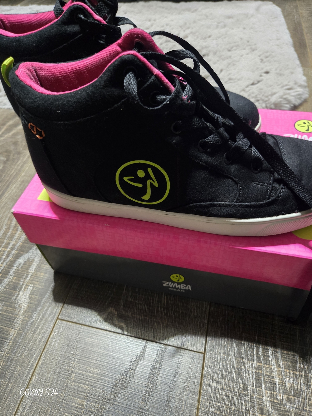 Zumba Fitness Black Sneakers with Pink Lining and Neon Yellow Logo